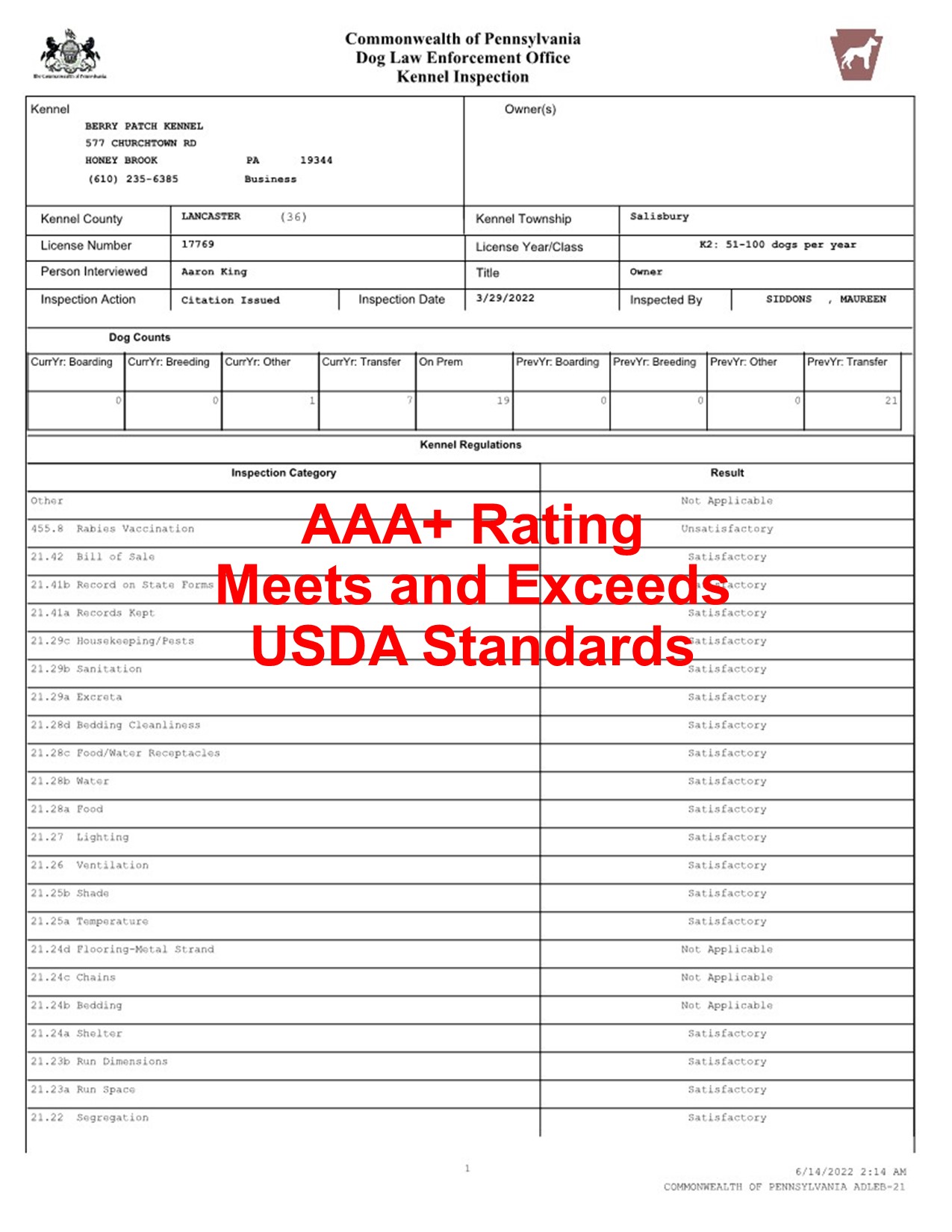 report, aaron, king, jr, dog, breeder, inspection, reports, investigation, aaron-king-jr, dog-breeder, honey-brook, pa, pennsylvania, ofa, puppy, dog, kennels, mill, puppymill, usda, 5-star, ACA, ICA, registered, show handler, usda, license