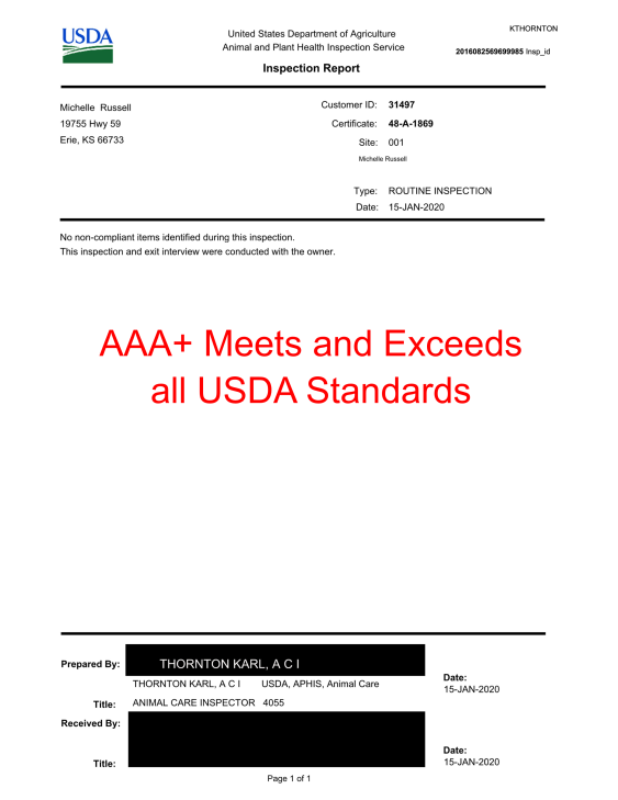 michelle, russell, dog, breeder, inspection, record, michelle-russell, dog-breeder, erie, ks, kansas, star, certificate, yorkshire, daschund, puppy, mill, puppymill, usda, 48-A-1869, 48a1869. inspection, records, kennel