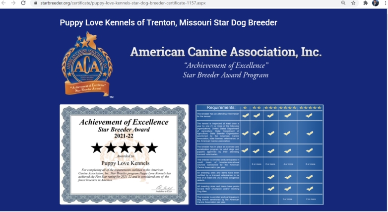 puppy, love, kennels, star, inspection, records, dog, breeder, about, information, history, puppy-love-kennels, trenton, MO, Missouri, dog-breeder, puppy, dogs, kennels, mill, puppymill, usda, 5-star, ACA, ICA, registered, show, hander, cocker, spaniel, cockapoo, 43A6314, 43-A-6314