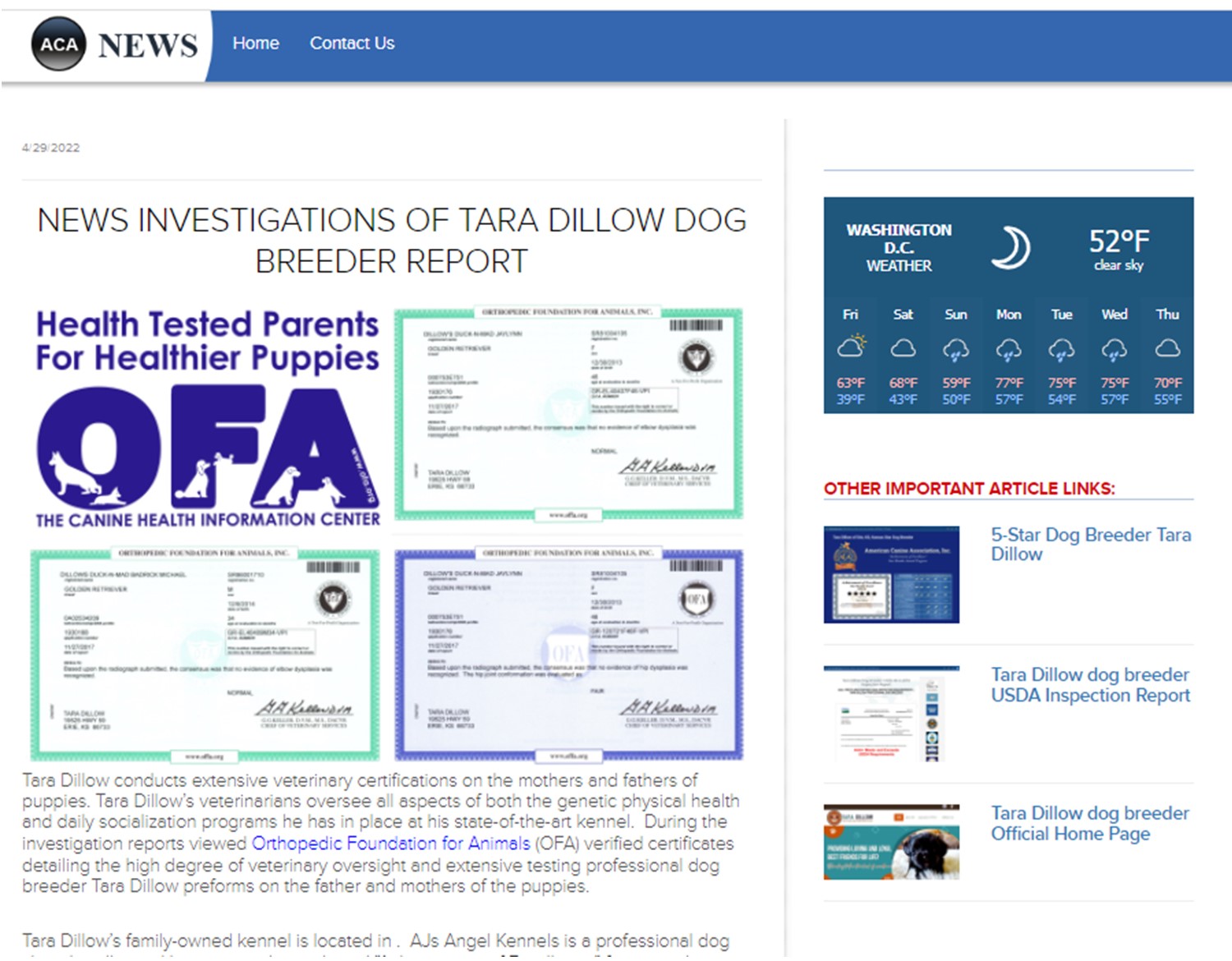 ACA News Investigation of Tara Dillow Dog Breeder